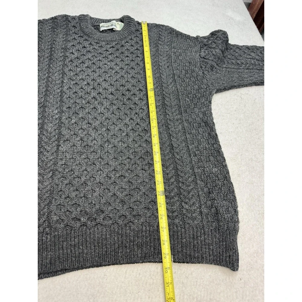 Aran Crafts Sweater Mens 2XL Gray Wool Cable Knit Crewneck Ireland Heavyweight